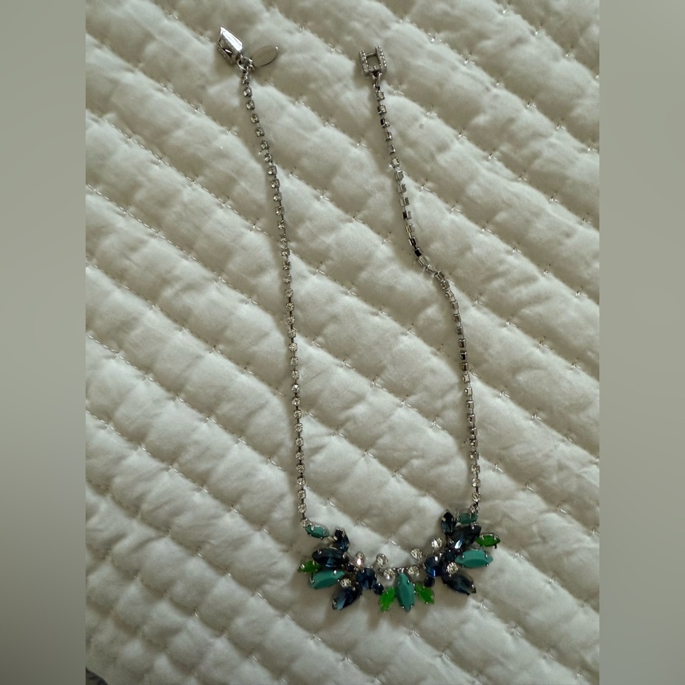 Ann Taylor Silver Necklace with Green and Blue Accents